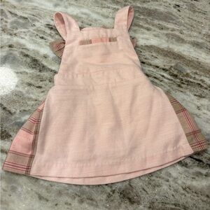 Dondolo pink herringbone pinafore dress plaid side panels adjustable straps
